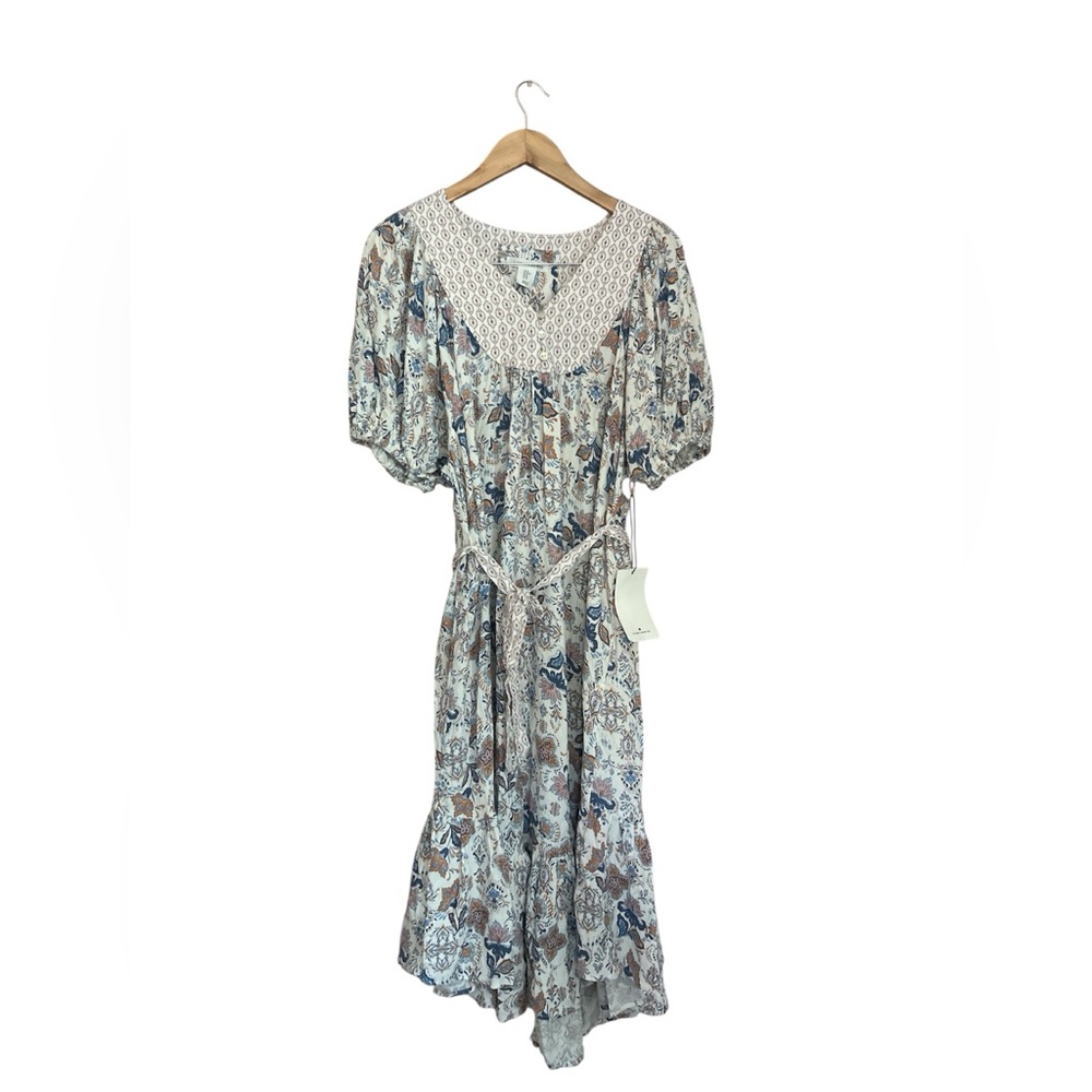 NWT Lucky Brand Midi Short Dolman Sleeve Boho Tied Waisted Tiered Dress Size M